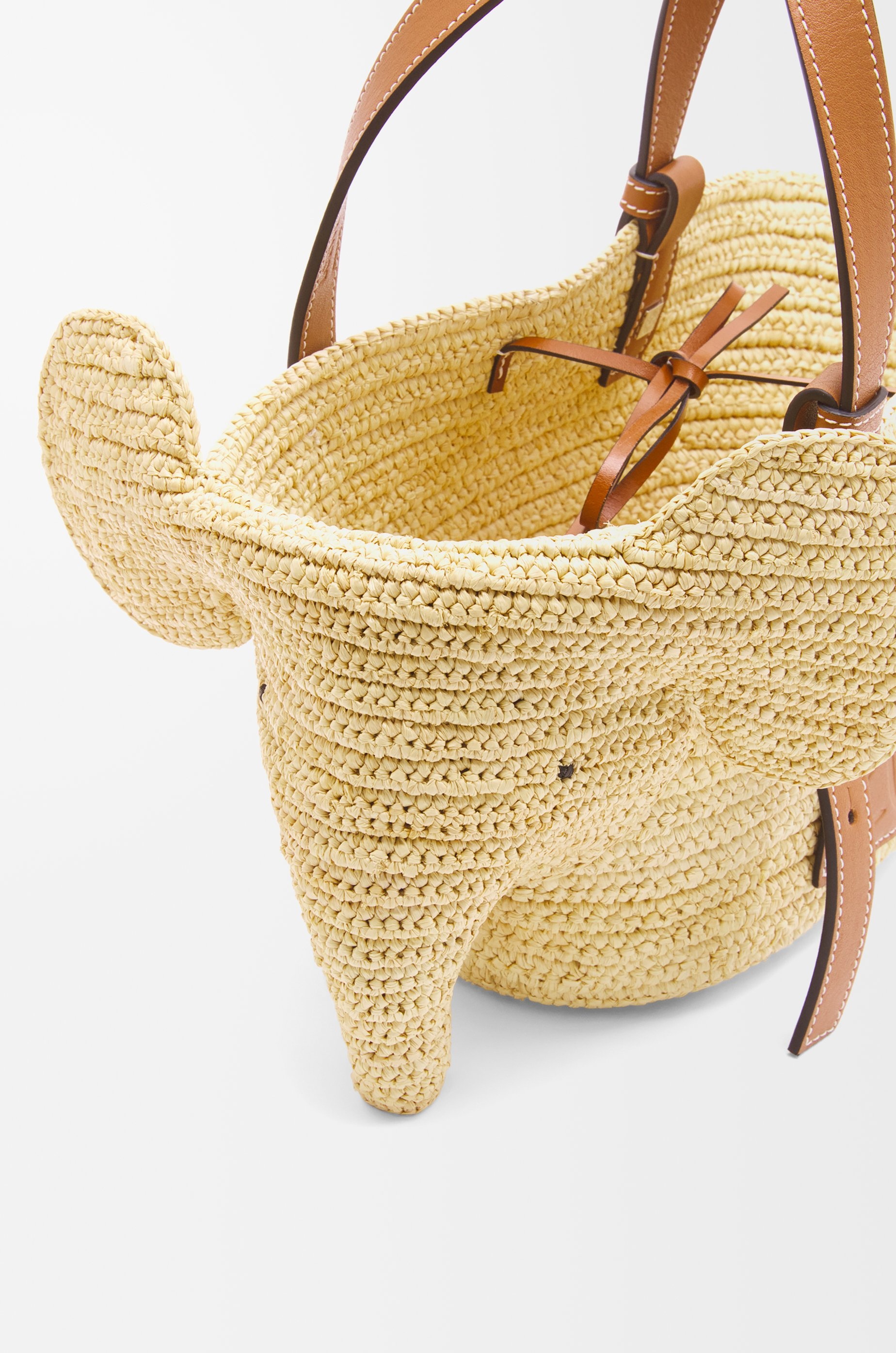 Small Elephant Basket bag in raffia and calfskin - 5
