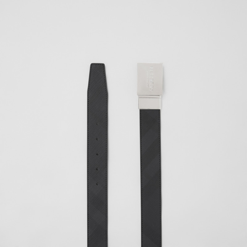 Reversible Plaque Buckle London Check and Leather Belt 8