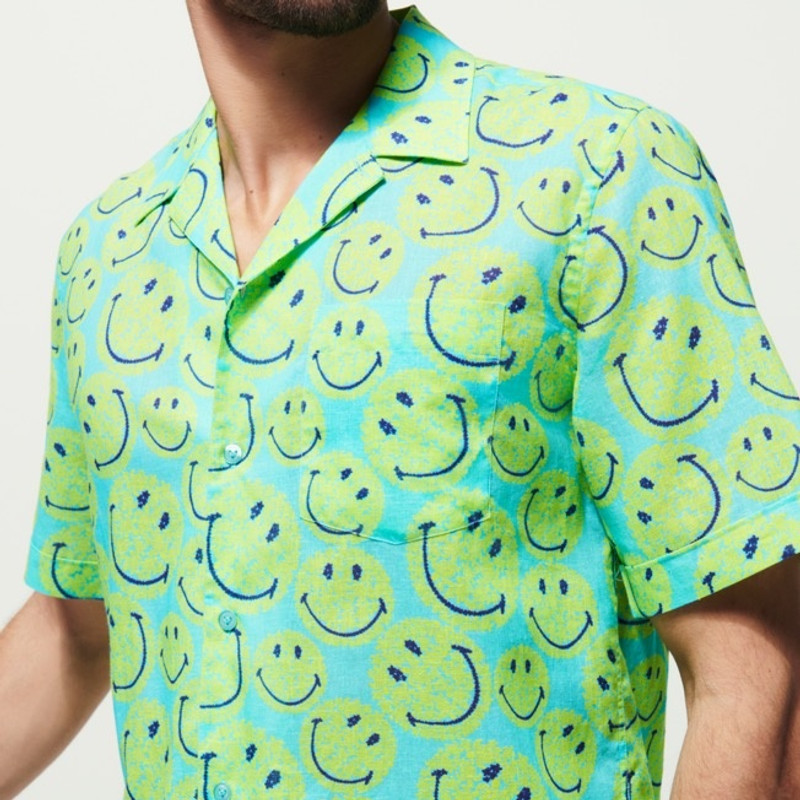 Men Bowling Shirt Linen and Cotton Turtles Smiley - Vilebrequin x Smiley® 5