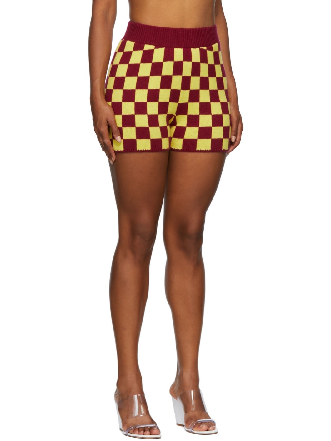Burgundy Checkered Shorts - 2