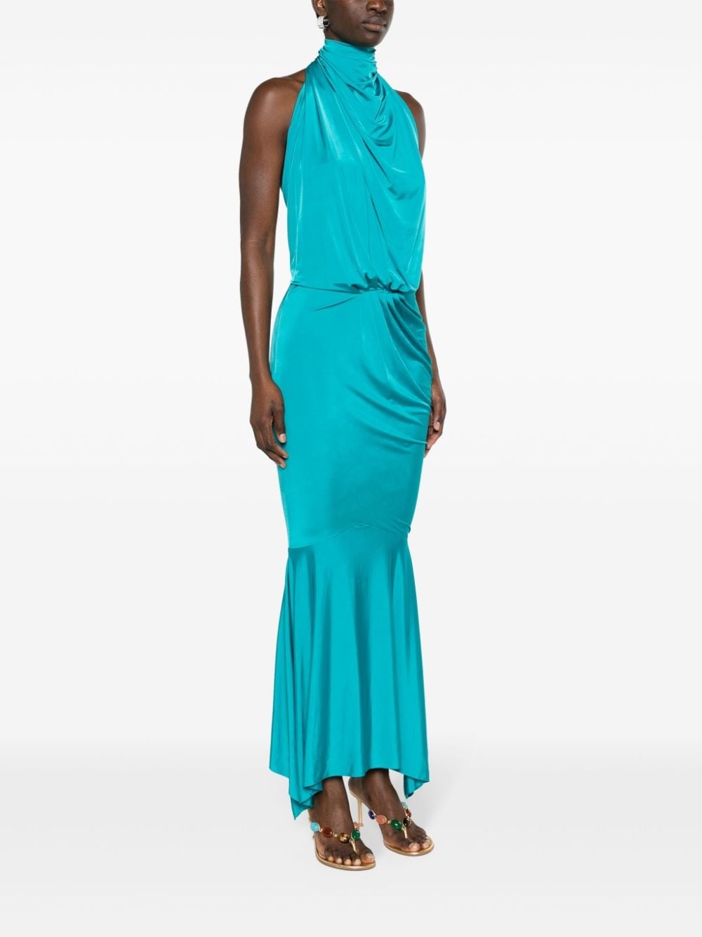 draped halterneck gown - 3