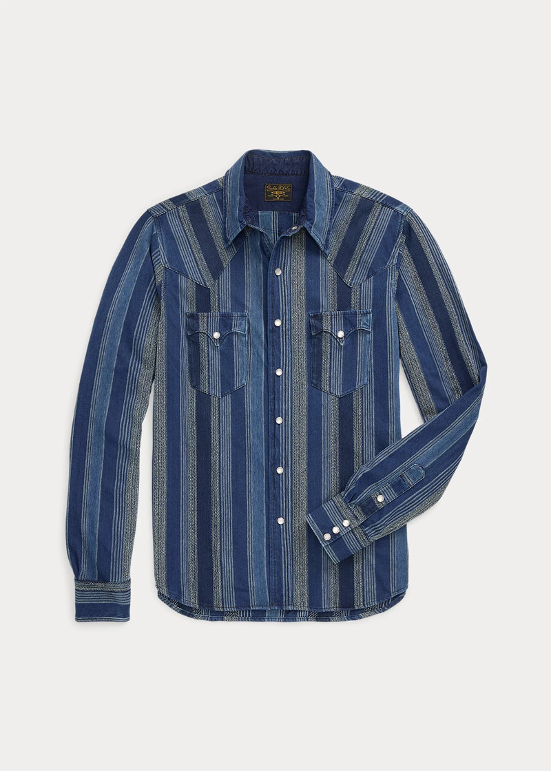 Slim Fit Indigo Striped Western Shirt 1