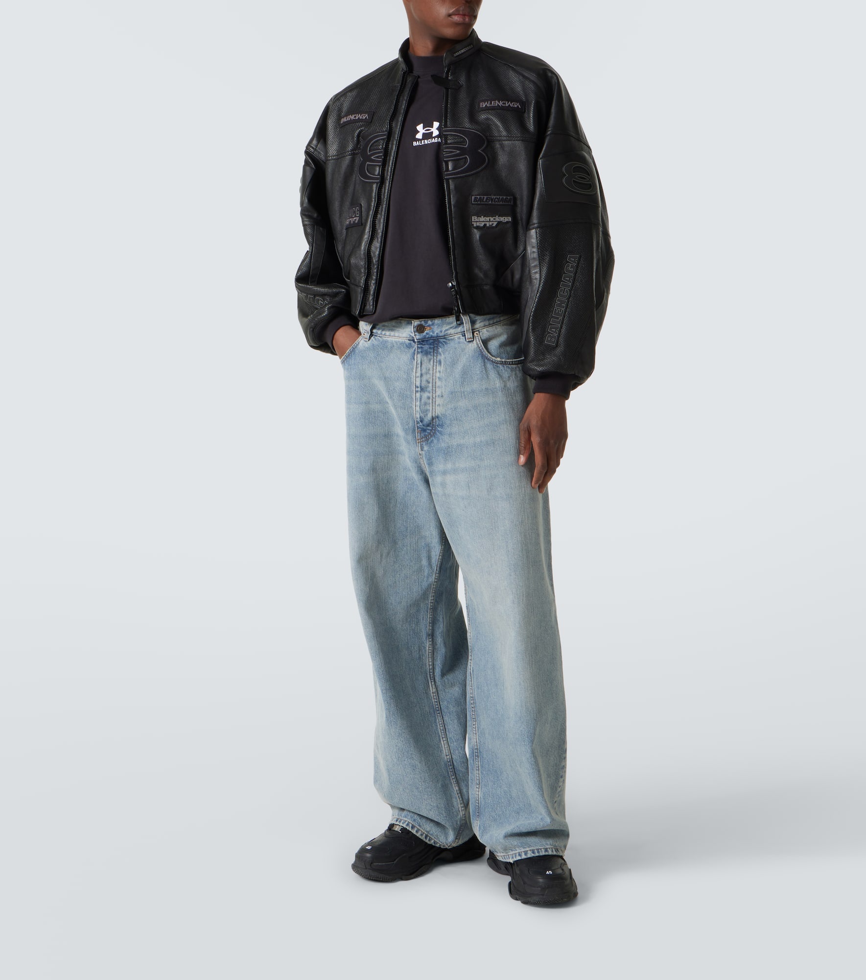 Round leather biker jacket - 2