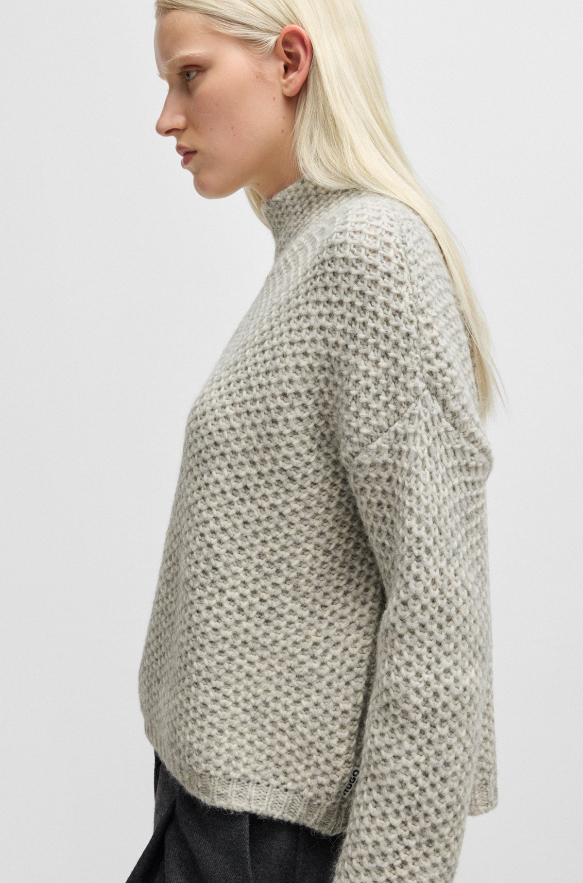 FUNNEL-NECK SWEATER WITH RICE-CORN STRUCTURE - 5