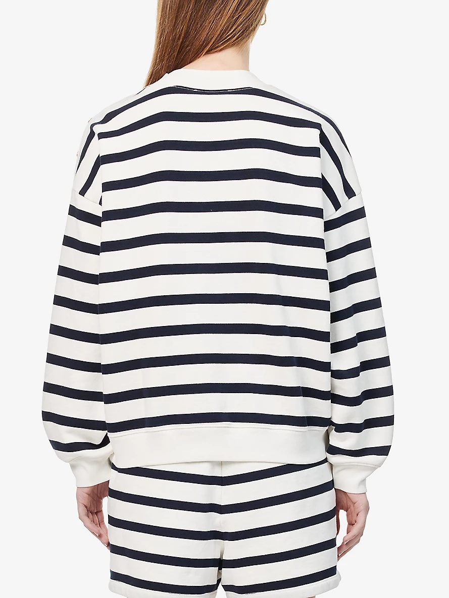 Button-embellished striped cotton-blend sweatshirt - 3