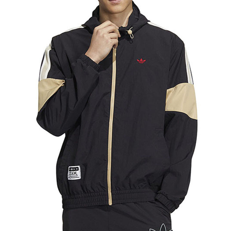 Men's adidas originals Colorblock Logo Athleisure Casual Sports Hooded Jacket Autumn Black HS1991 - 3