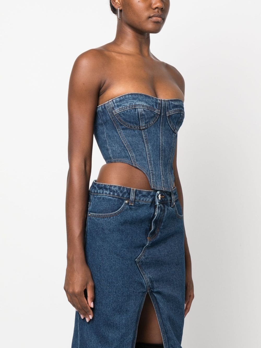 denim bustier crop top - 3