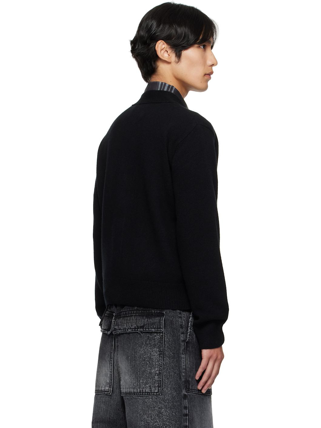 Black Pocket Logo Knit Cardigan - 3