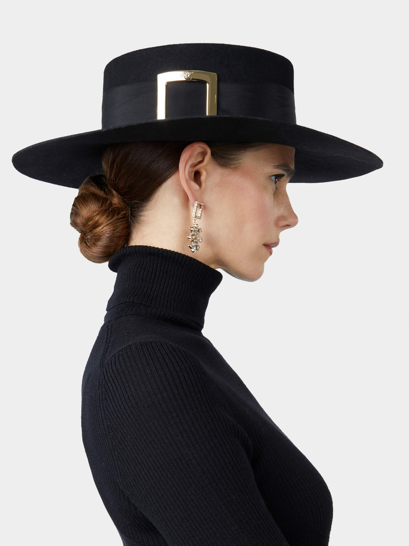 Roger Vivier Très Vivier Metal Buckle Hat in Felt outlook