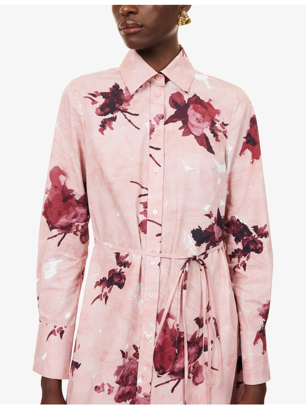 Floral-Print Long-Sleeve Cotton Midi Shirt Dress - 5