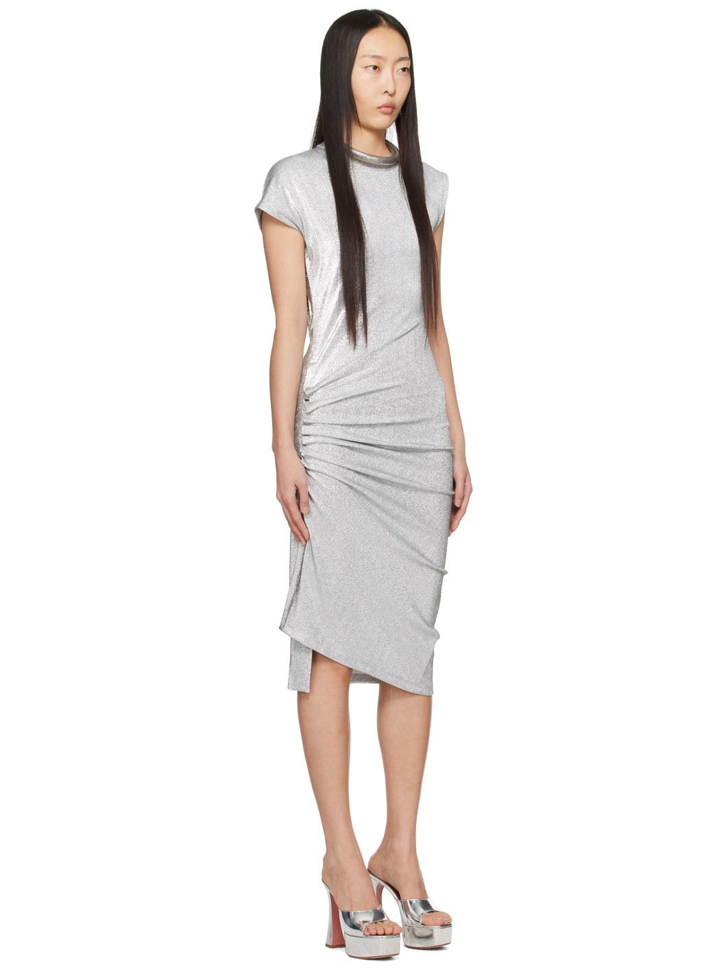 Silver Draped Midi Dress - 2