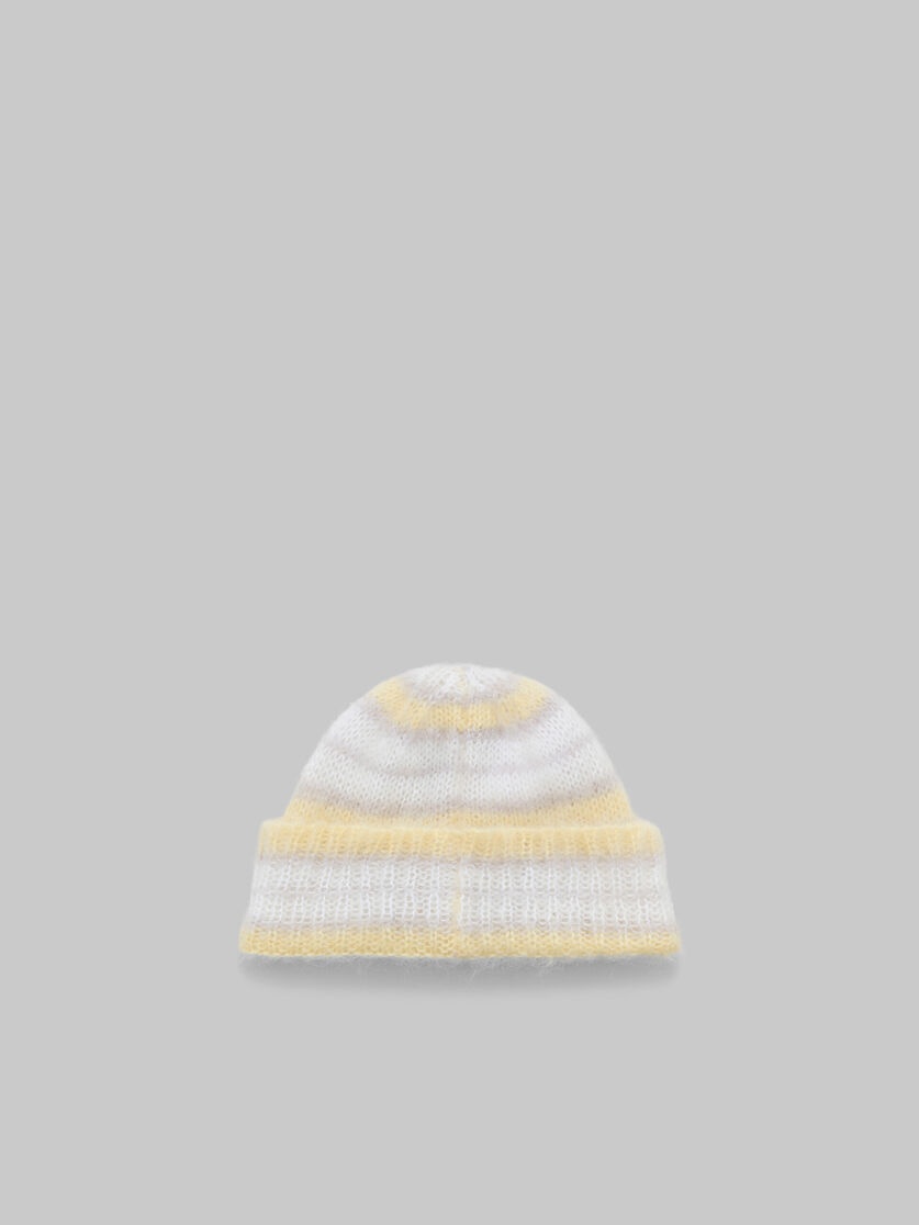 GREY BRUSHED MOHAIR BEANIE WITH STRIPES - 3