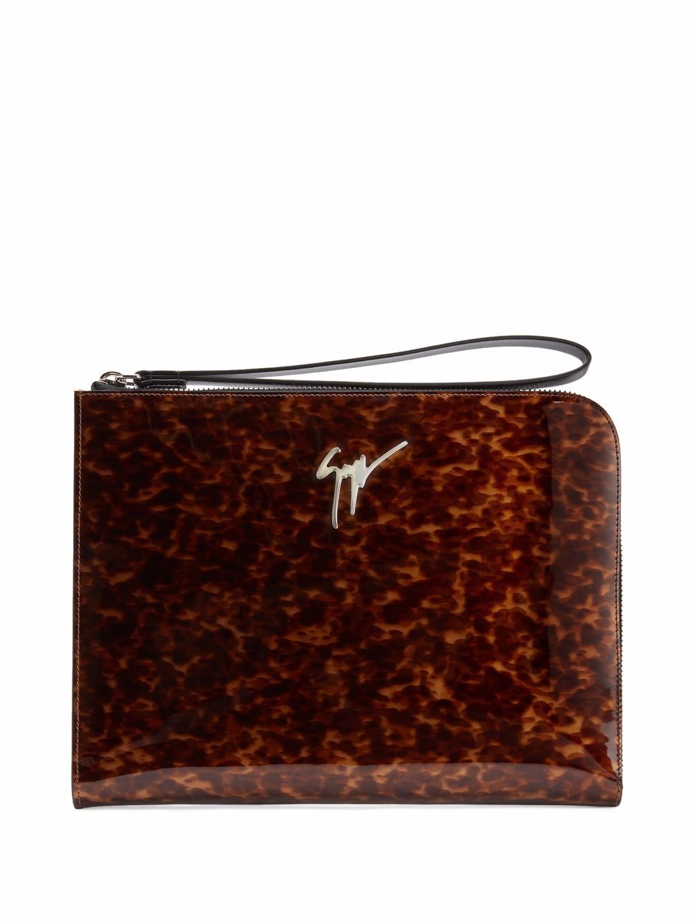 Fabian tortoiseshell-effect patent leather clutch - 1