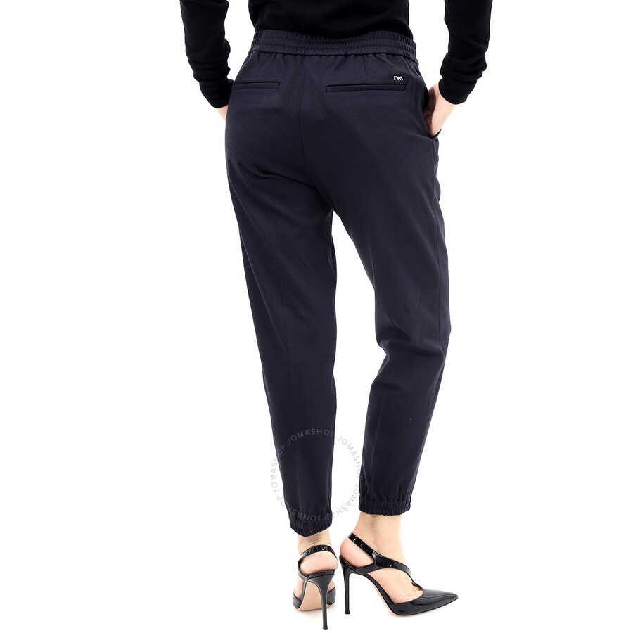 Emporio Armani Navy Jersey Twill Elasticated Waist Trousers - 5