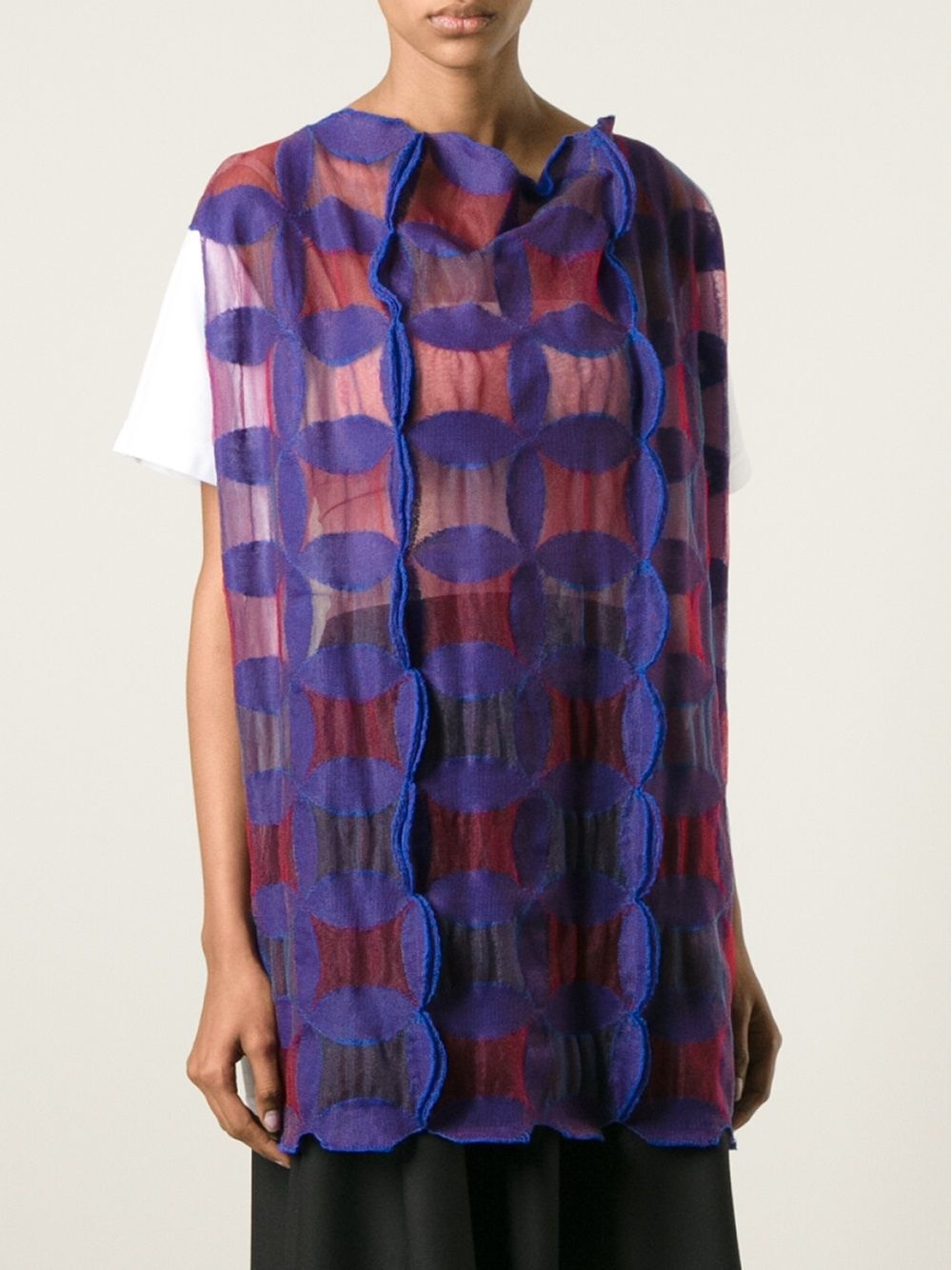 sheer knit motif top - 3