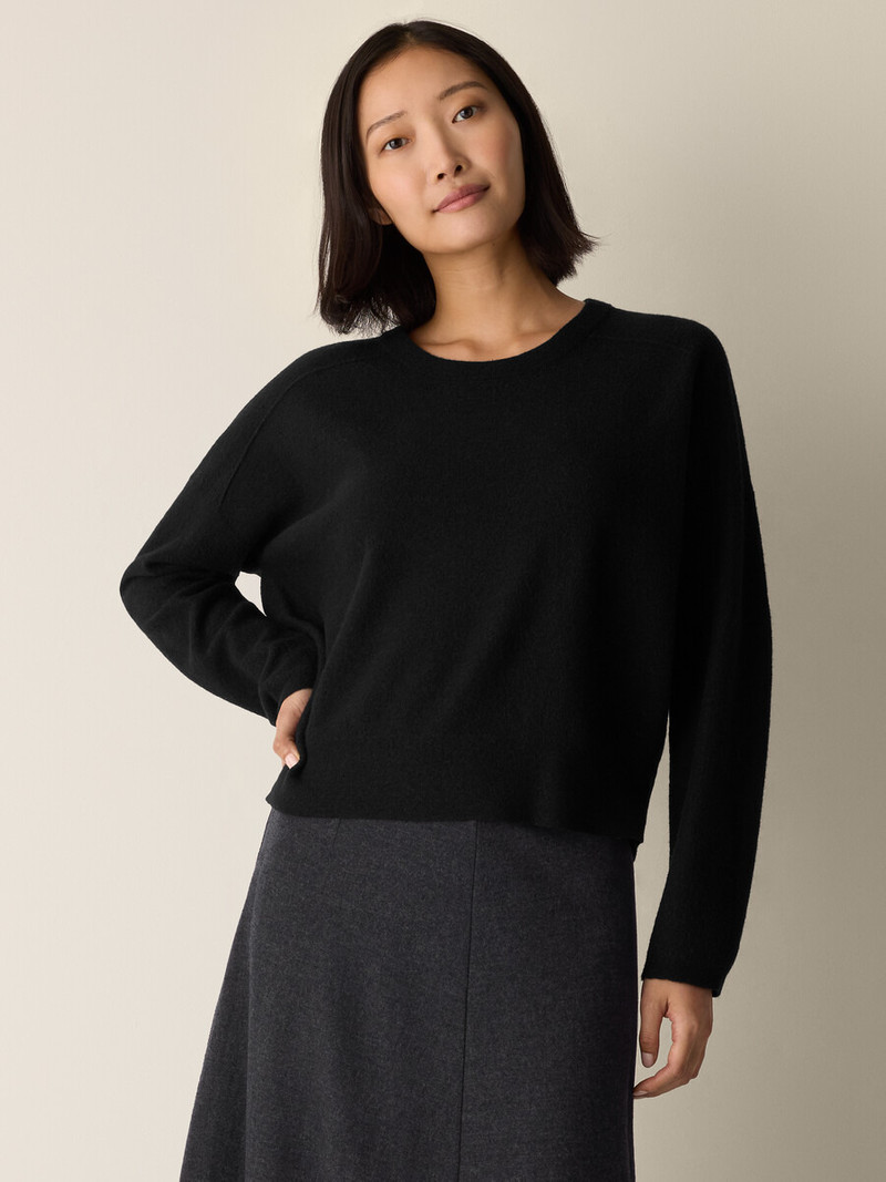 EILEEN FISHER Fine Felted Wool Crew Neck Short Top in Regenerative Wool outlook