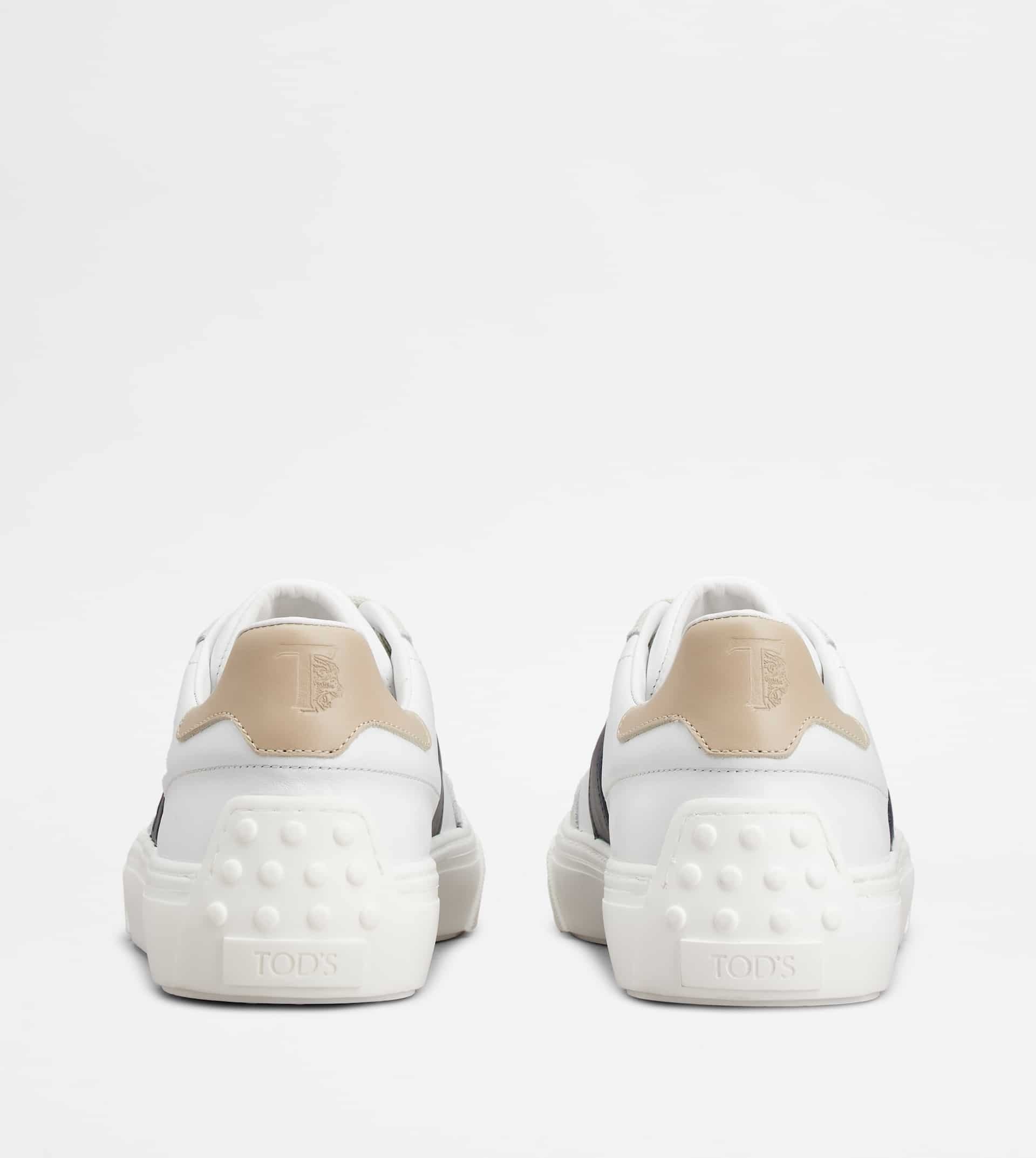 SNEAKERS IN SMOOTH LEATHER AND SUEDE - WHITE, BLUE, BEIGE - 3