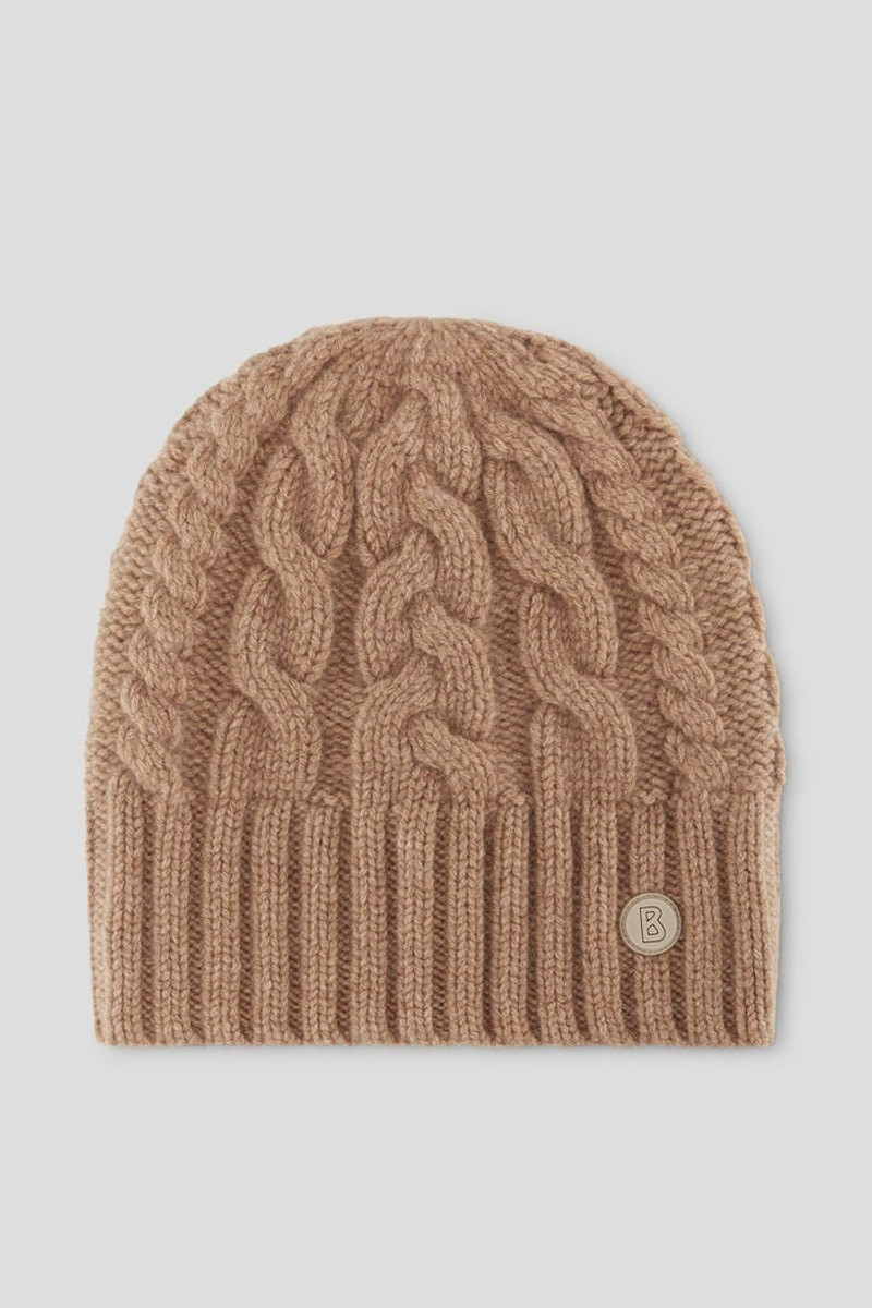 Nyala Cashmere knitted hat in Camel 1