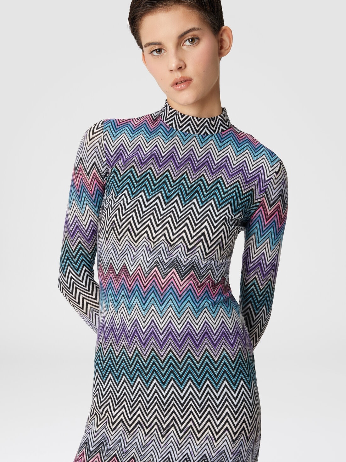 Long turtleneck dress in zig zag wool - 4