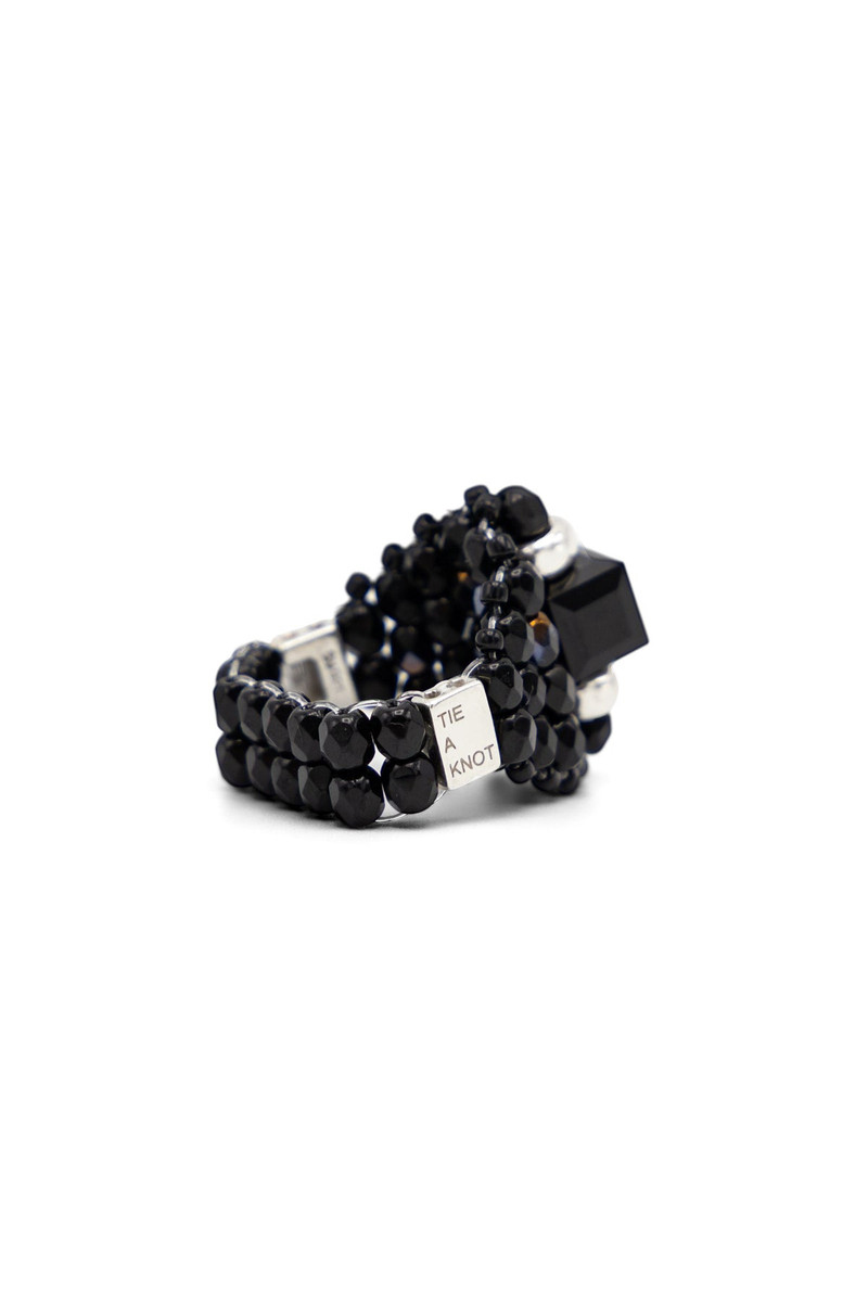 NEEDLES NEEDLES x Tie A Knot Square Crystal Beads Ring - Black x Black outlook