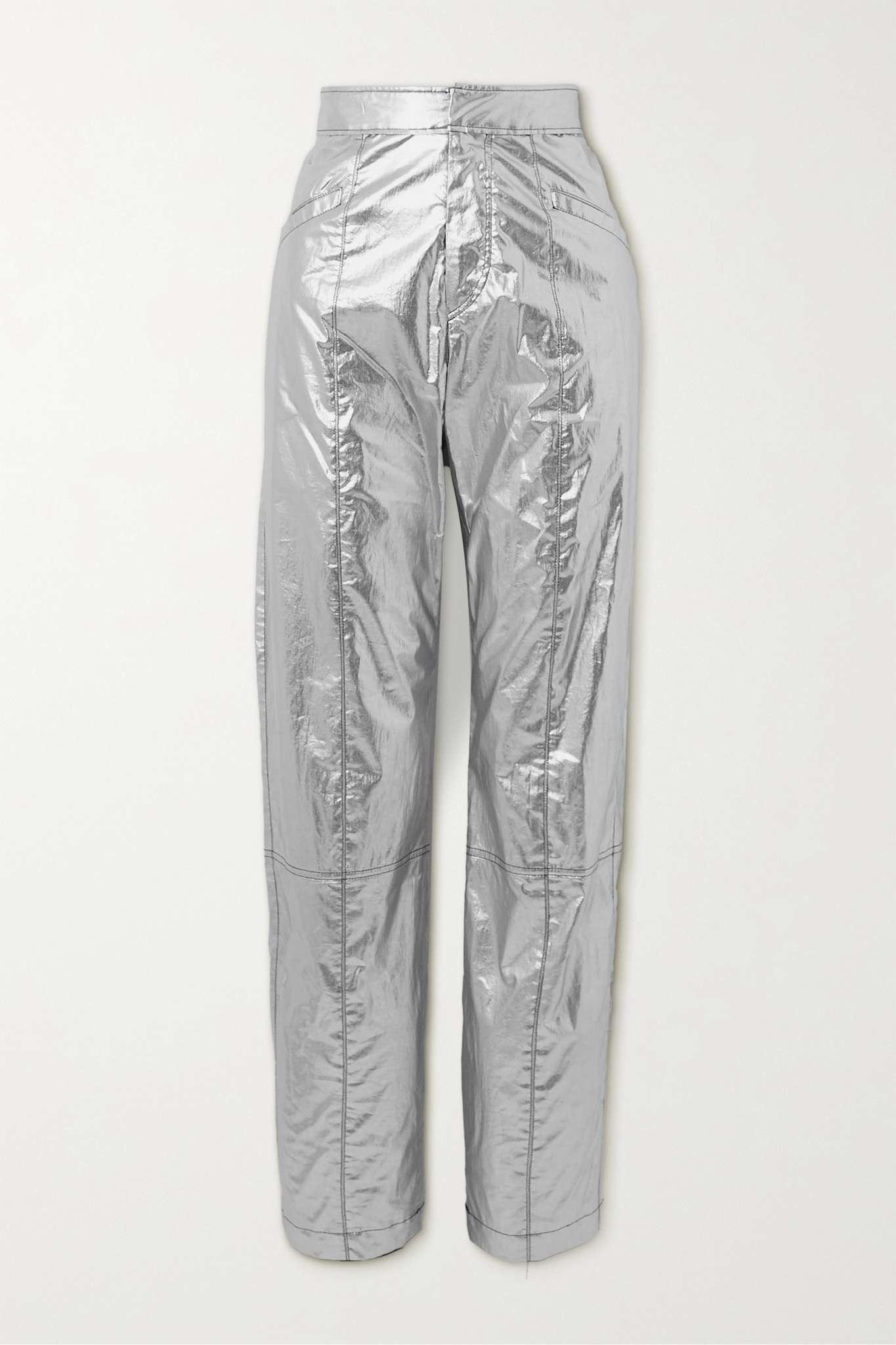Anea crinkled coated cotton-blend pants - 1