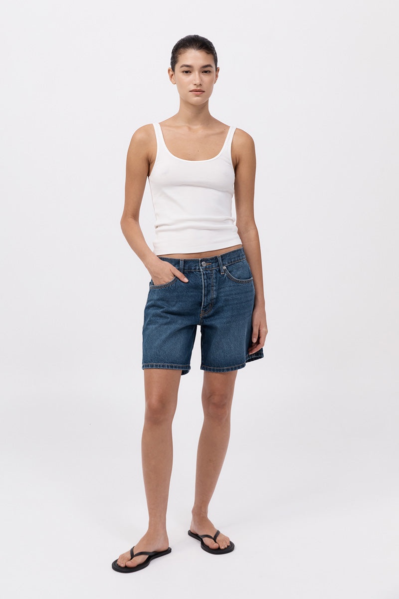 Denim Mid Rise Shorts - Indigo - 1