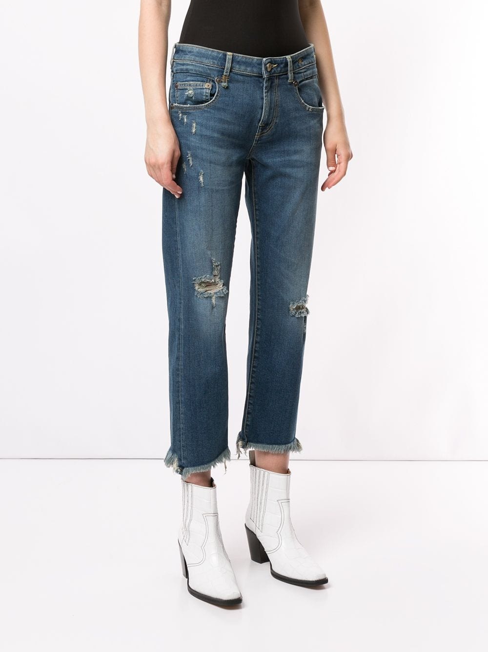 straight cut distressed jeans - 3