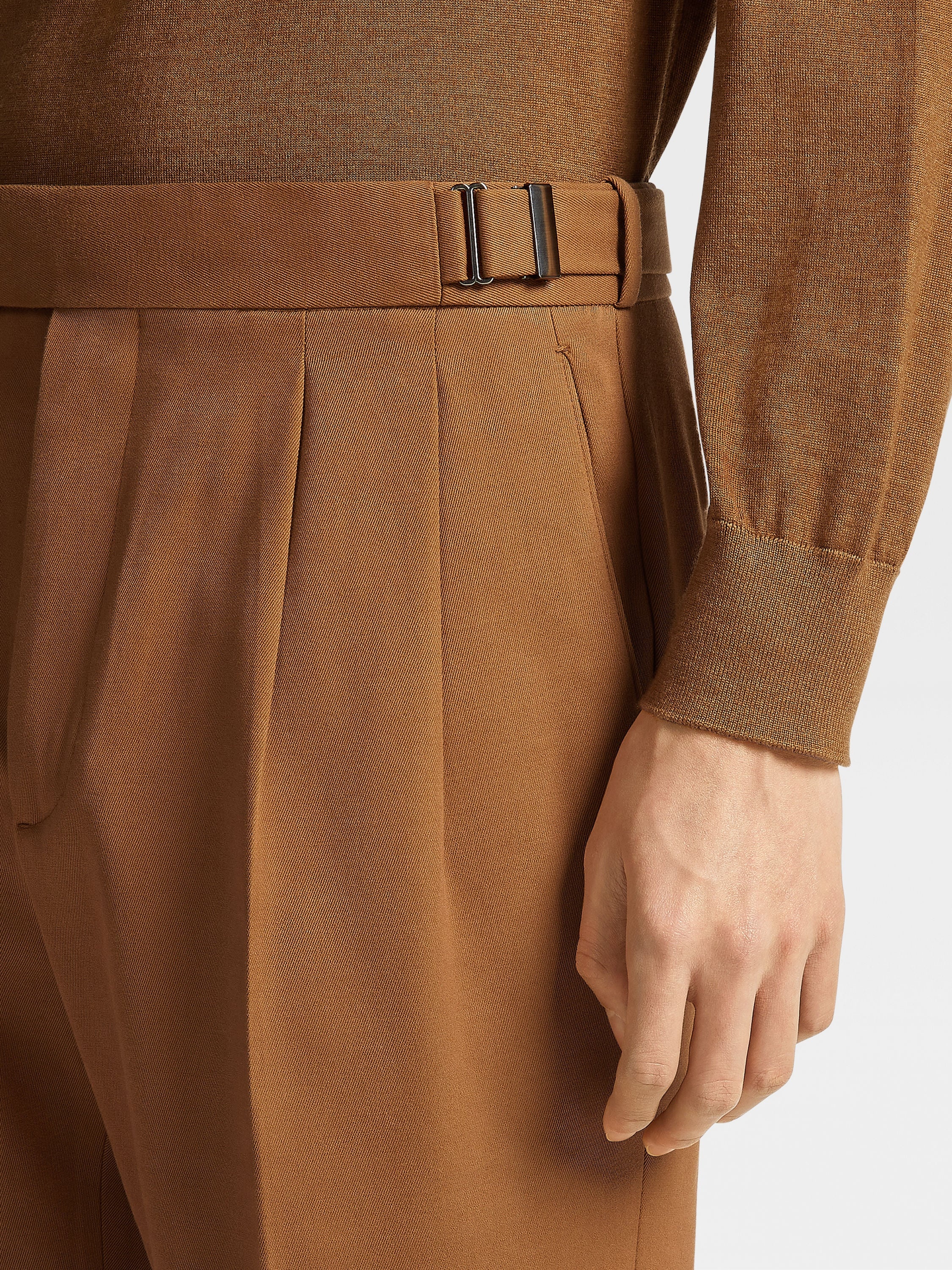 DARK FOLIAGE COTTON AND WOOL PANTS - 5