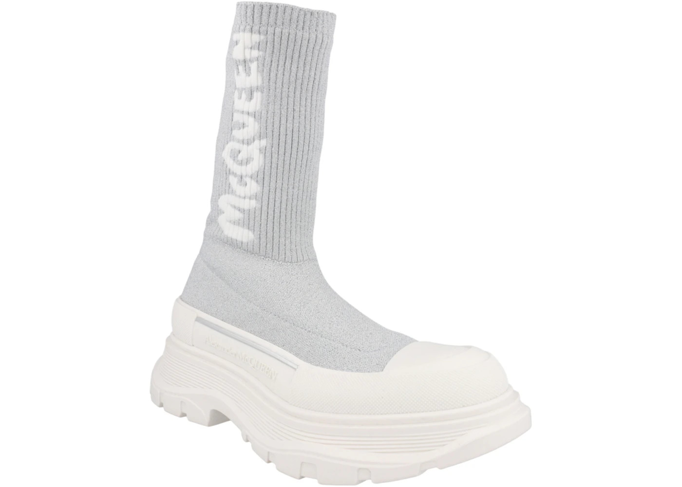 Alexander McQueen Logo Intarsia Chunky Sock Sneaker Grey White (Women's) - 2