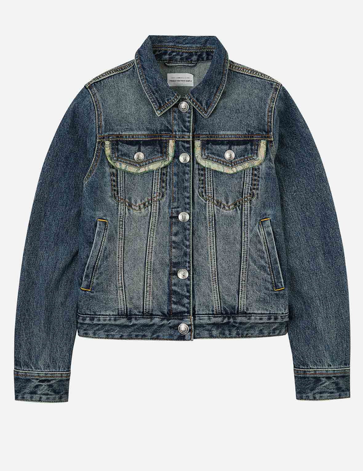 Brocade Inserted Daicock Regular Fit Denim Jacket - 4