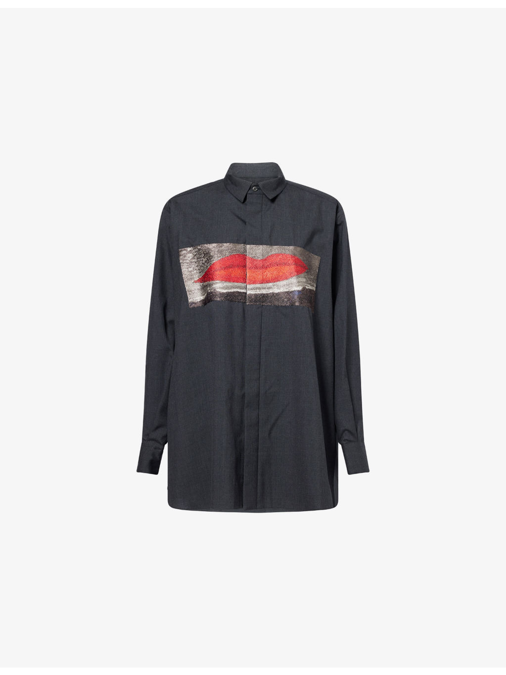 Graphic-Embroidered Long-Sleeve Wool Shirt - 1