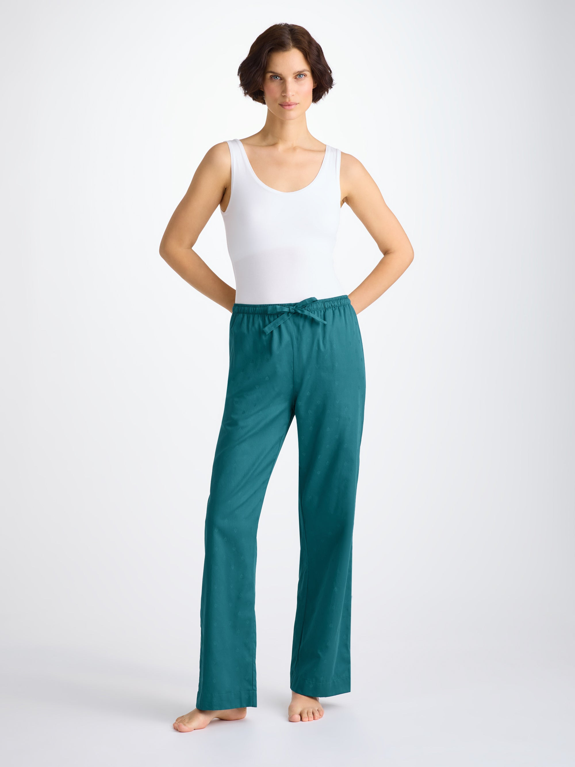 Women's Lounge Pants Cotton Jacquard Jungle Green Paisley Motif - 3
