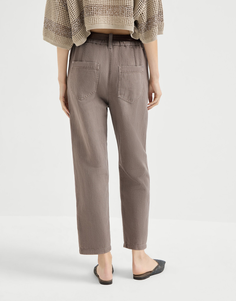Brunello Cucinelli Garment-dyed five-pocket trousers in cotton and linen cover with monili outlook