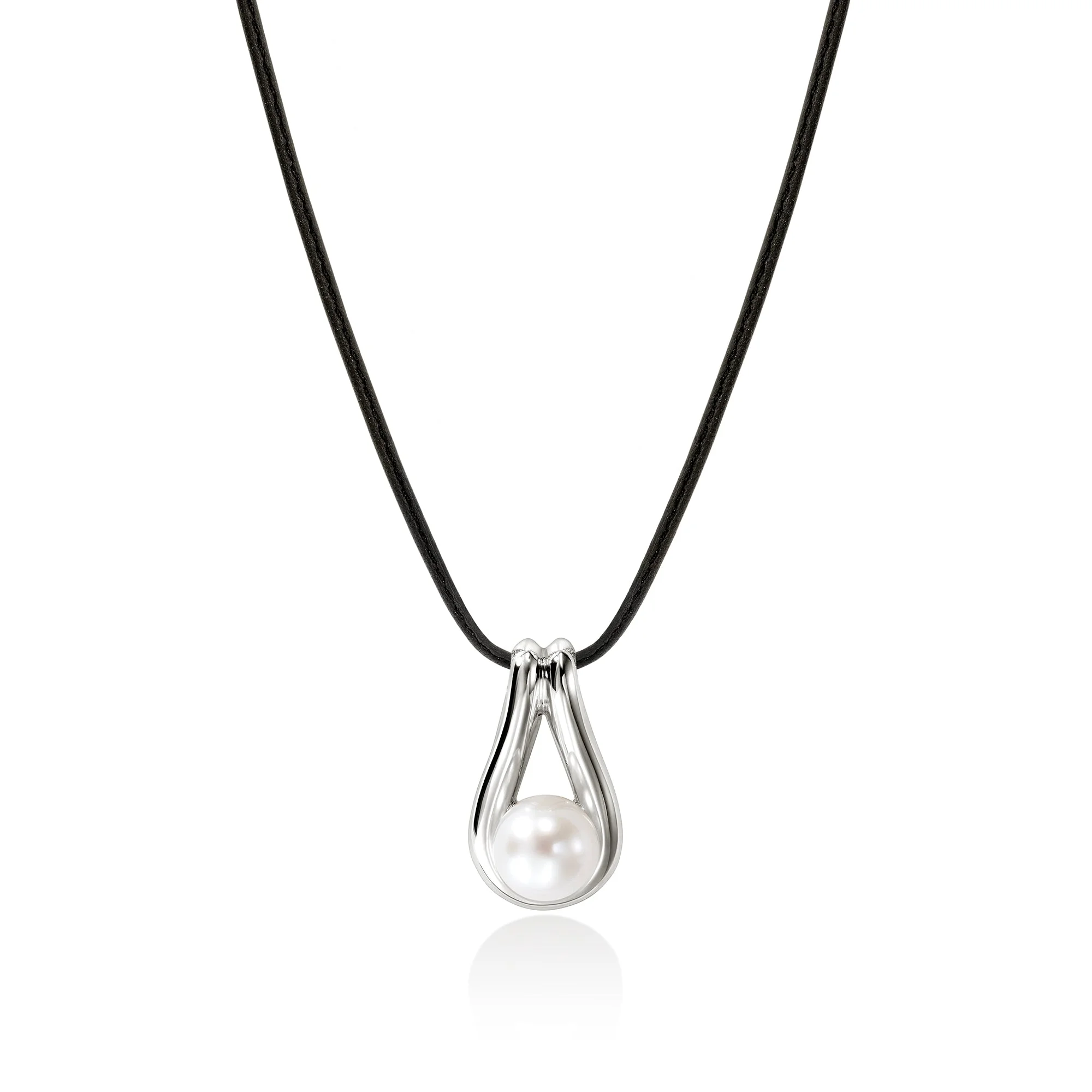 Surf Pendant Necklace, Sterling Silver, Leather, Pearl - 1