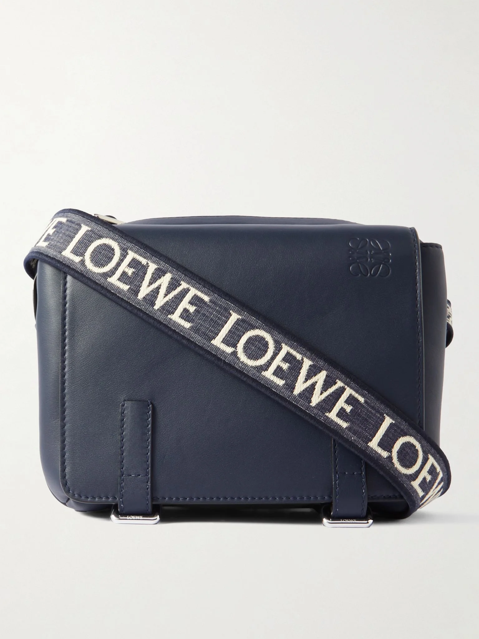 Military Leather Messenger Bag Blue - 1