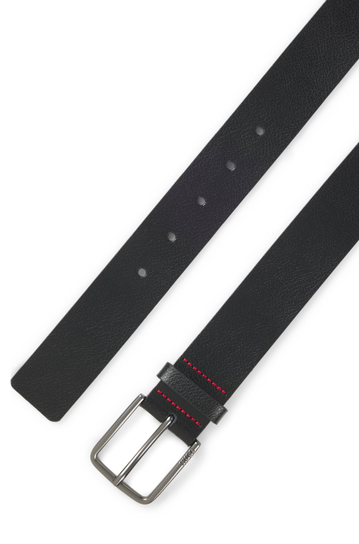 LEATHER BELT WITH BRUSHED-GUNMETAL BUCKLE - 3