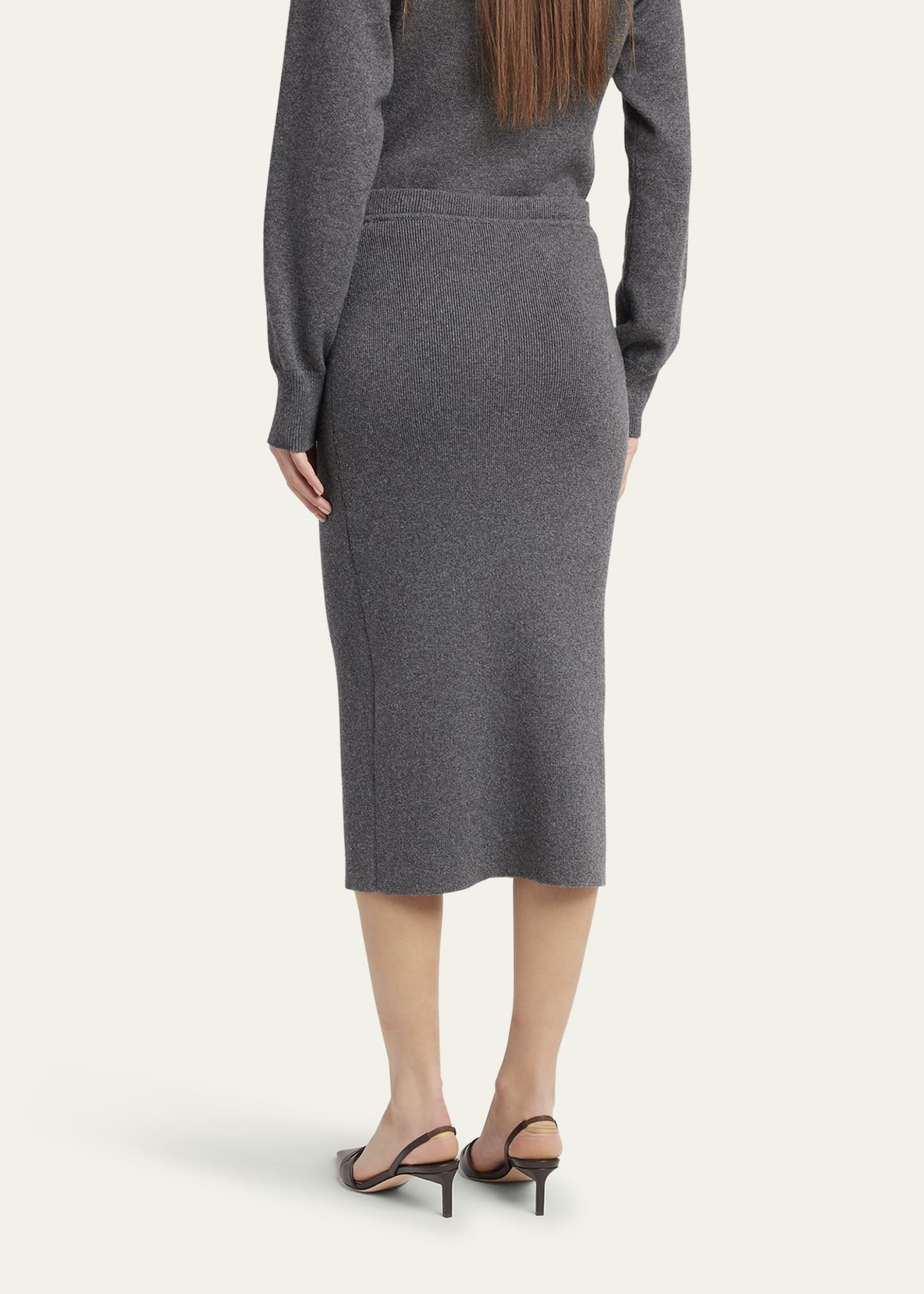Fine Cashmere-Cotton Rib Pencil Skirt - 3