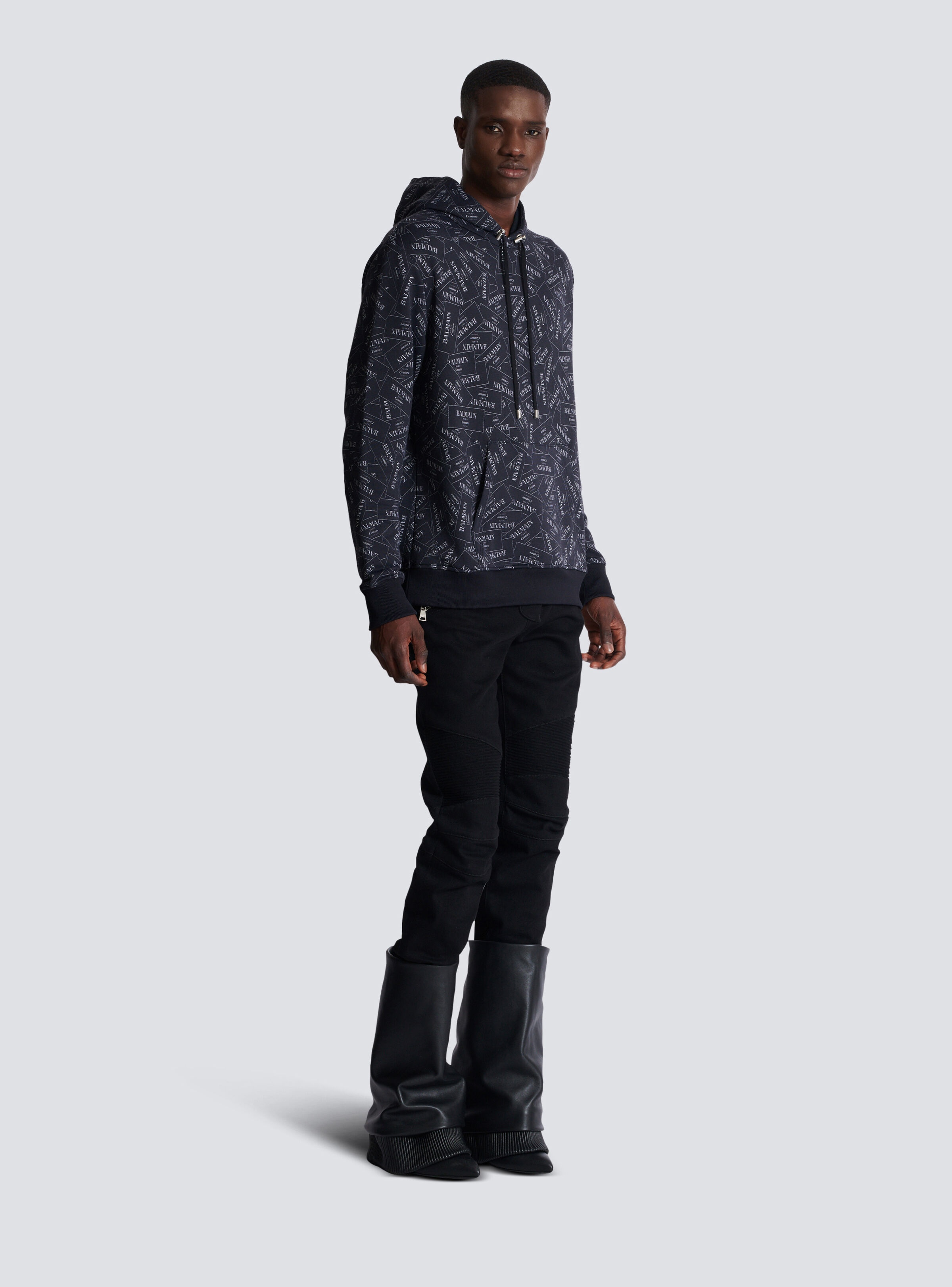 Hoodie with all-over Balmain label print - 3