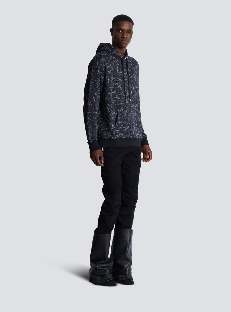 Hoodie with all-over Balmain label print 3