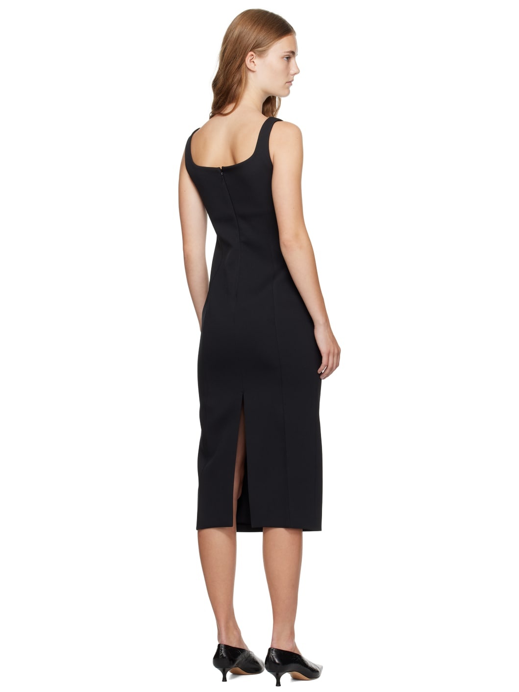 Black Signature Curved Neck Midi Dress - 3