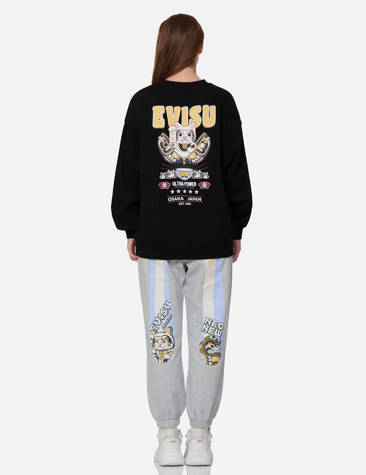 ZIP-UP DARUMA AND FORTUNE CAT PRINT SWEATSHIRT - 5