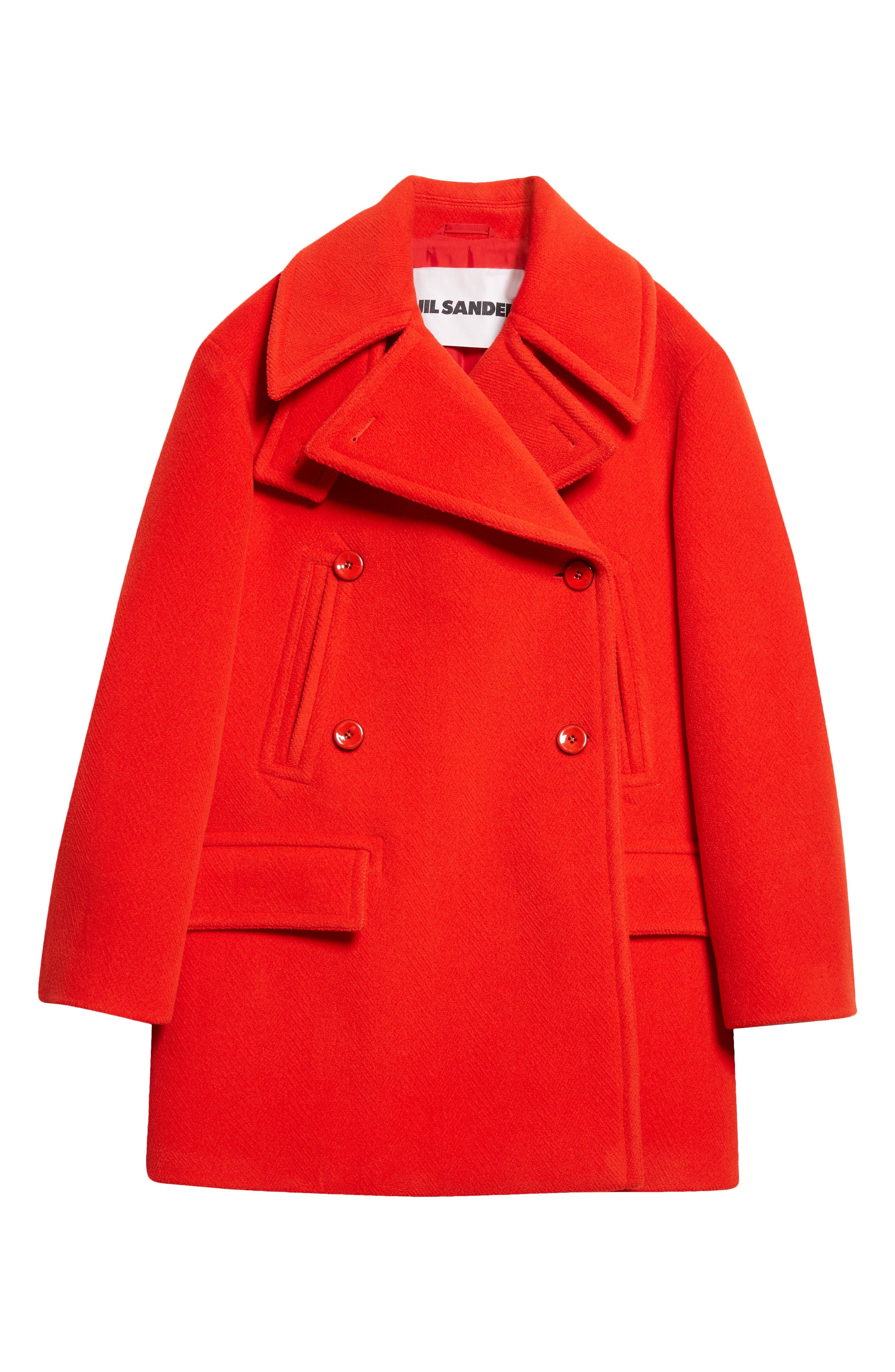 Jil Sander Double Breasted Elongated Wool Peacoat in Strawberry at Nordstrom - 7