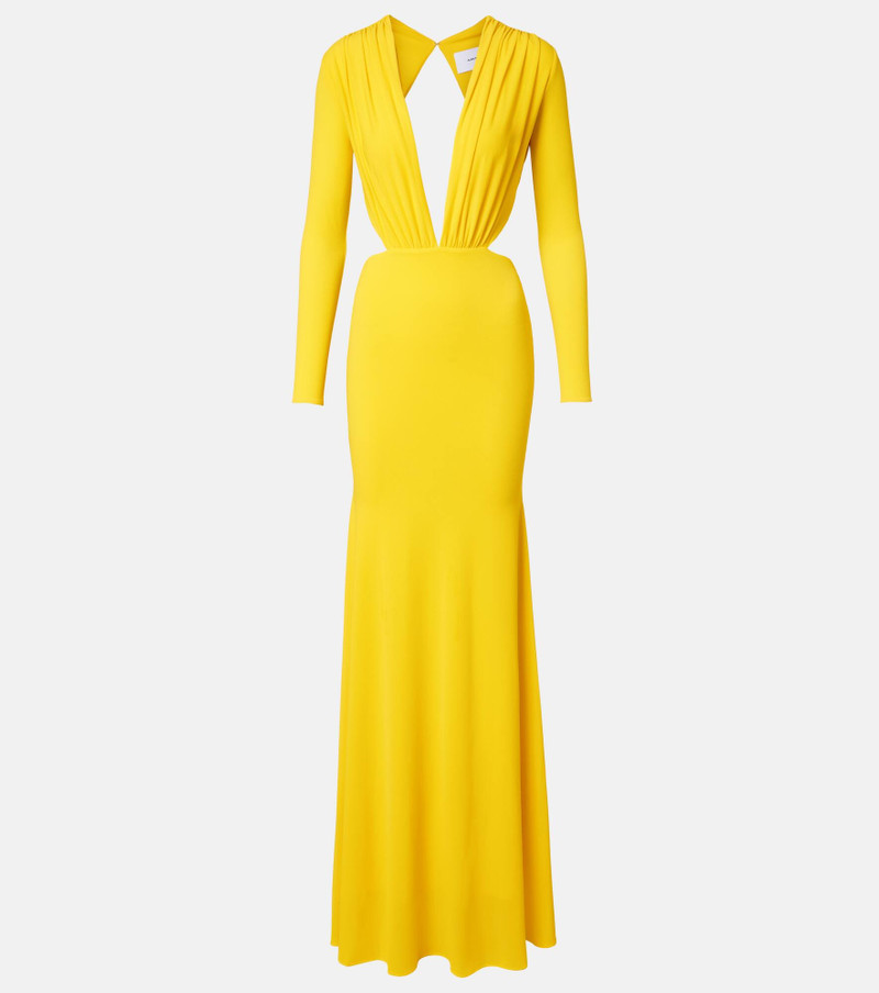 Ruched open-back crêpe jersey gown 1