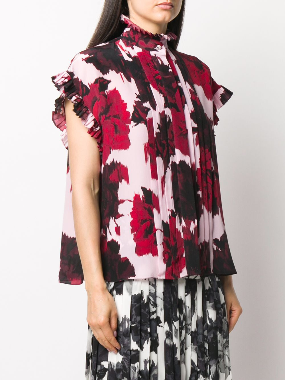 floral print ruffle neck shirt - 3