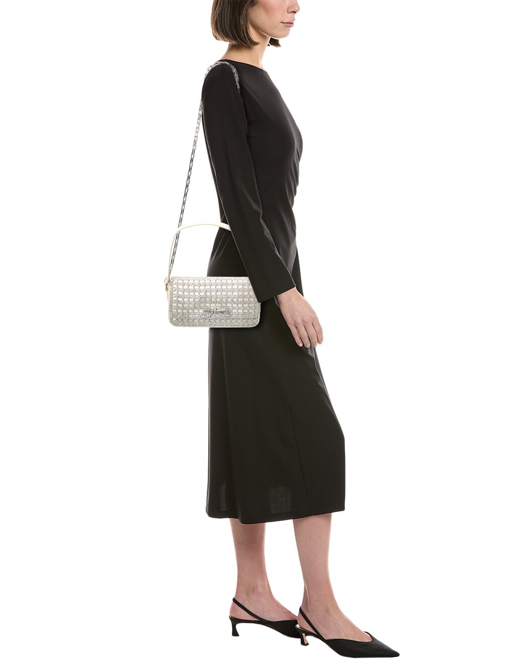 Self-Portrait Crystal Leather Baguette Bag - 4