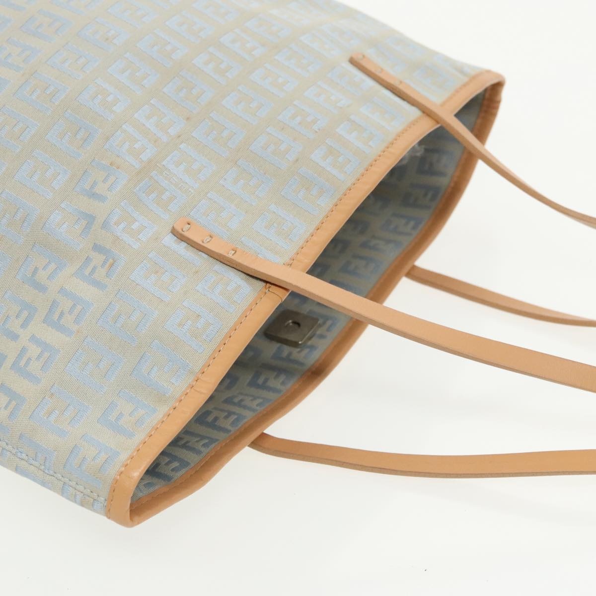 FENDI Zucchino Canvas Tote Bag Light Blue Brown Silver - 8