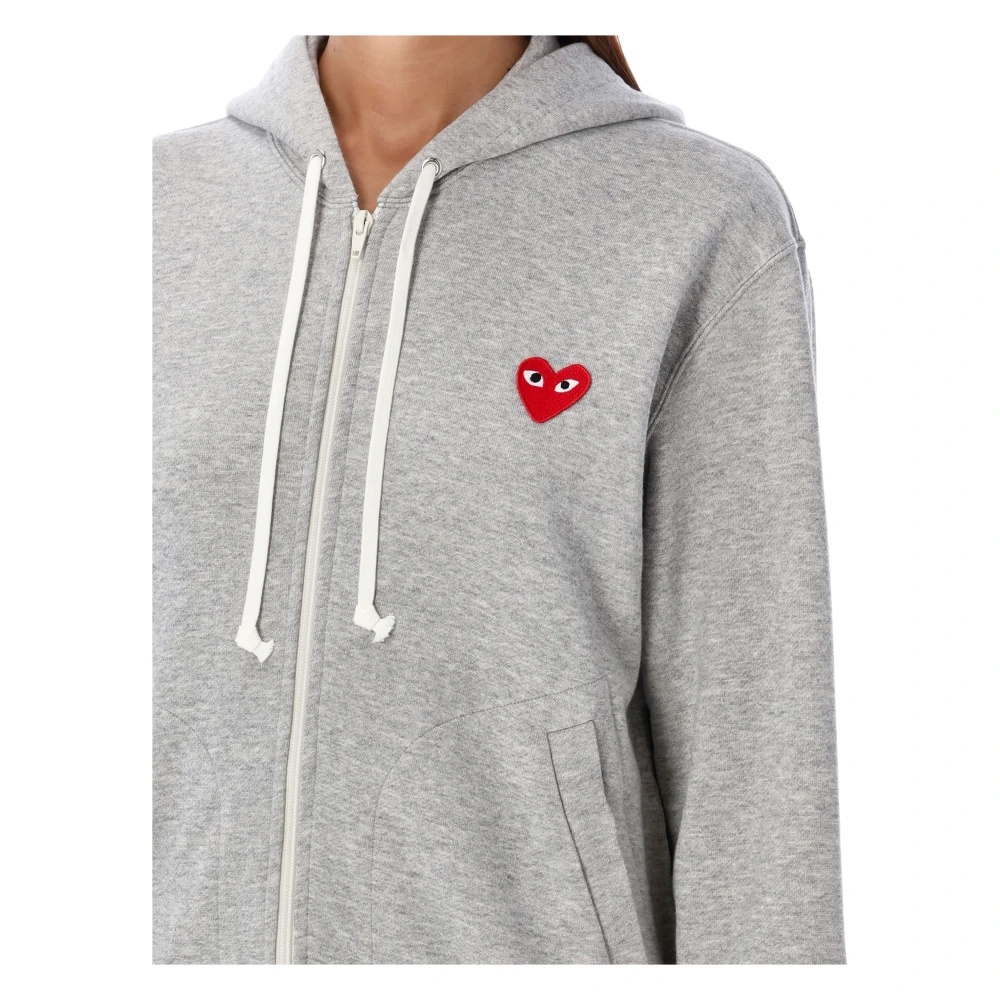 RED HEART ZIPPED HOODIE KNITWEAR GREY - 3