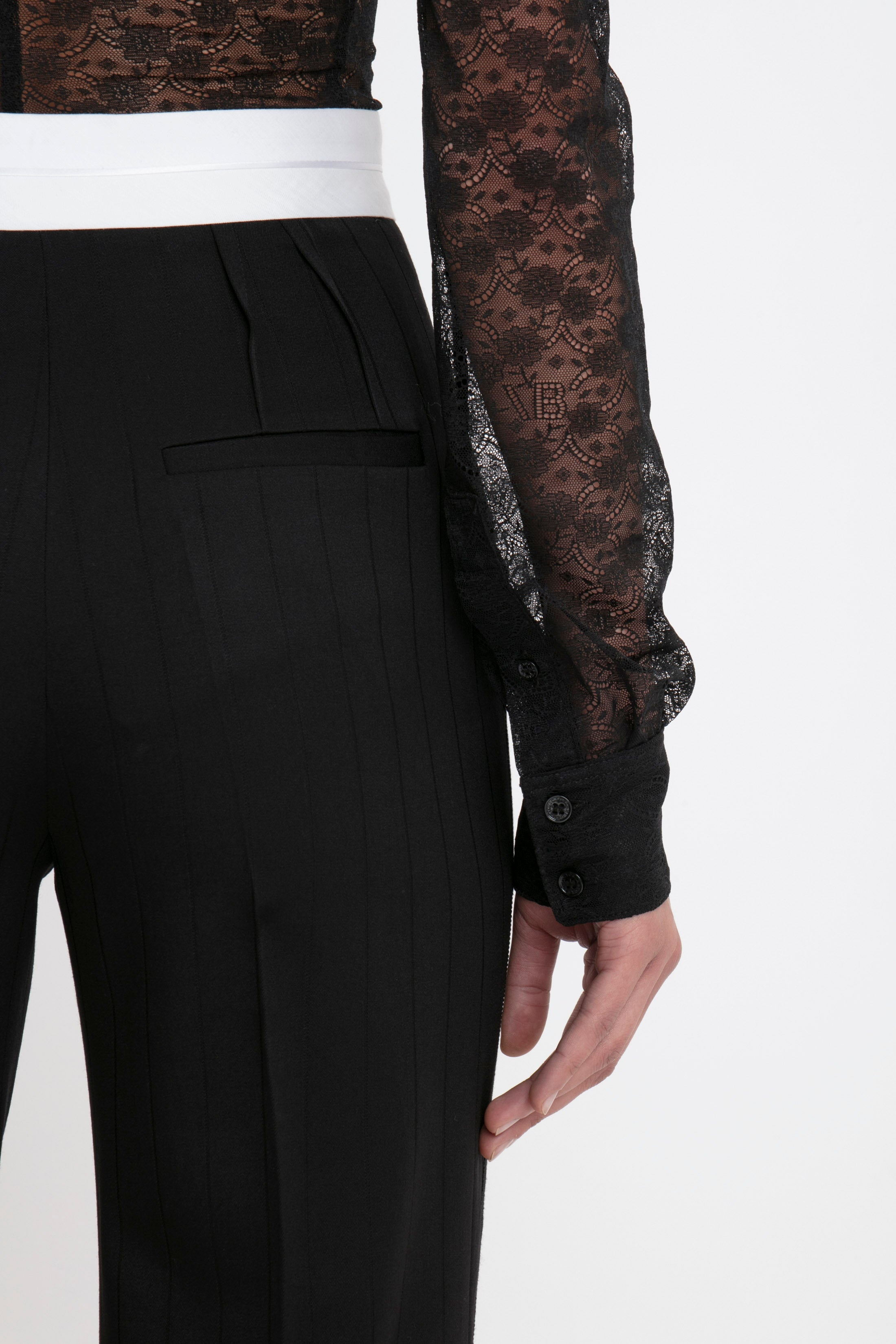 Pinstriped Side Seam Detail Trouser in Black - 5