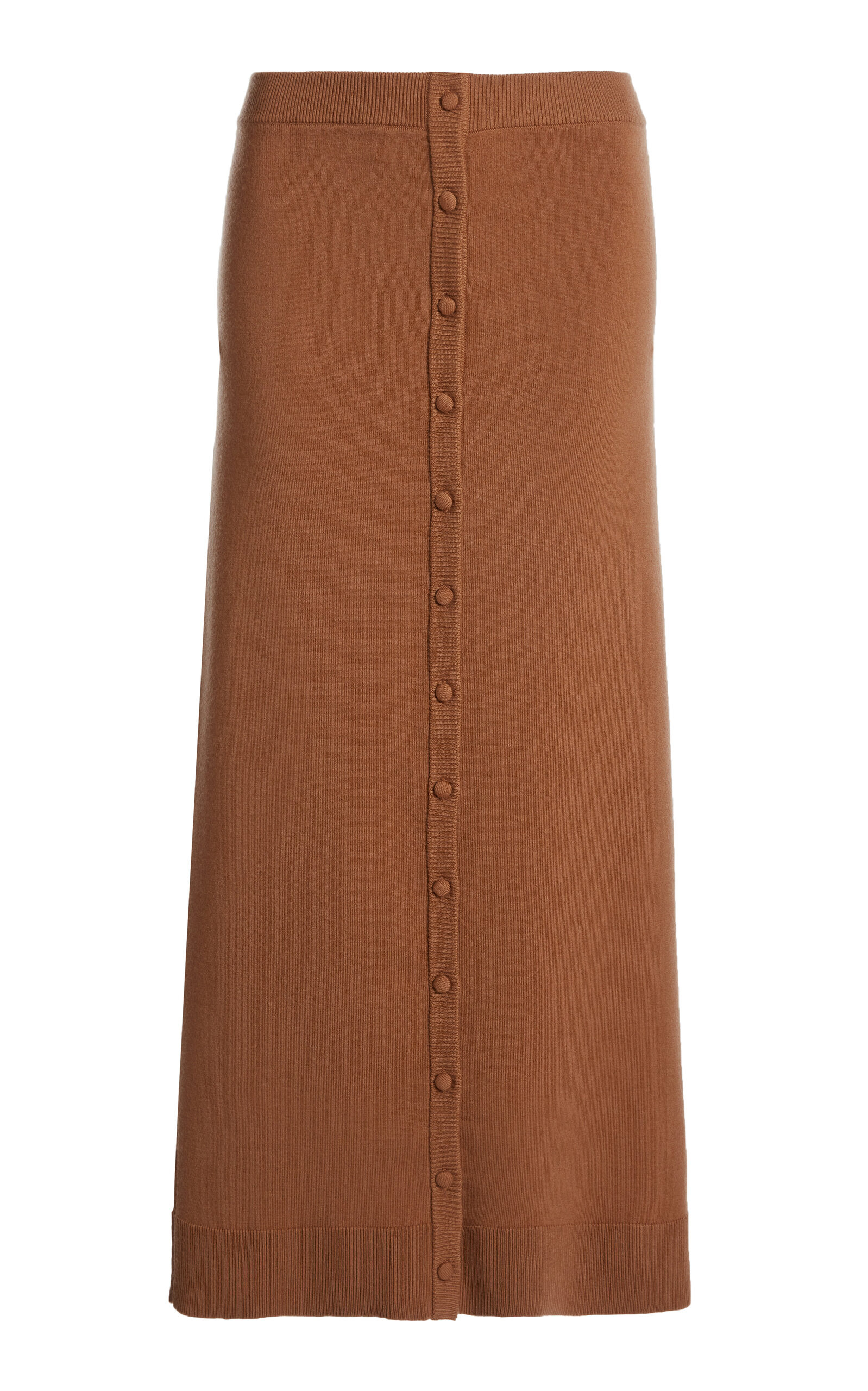 Button Front Merino Wool Blend Midi Skirt tan - 1