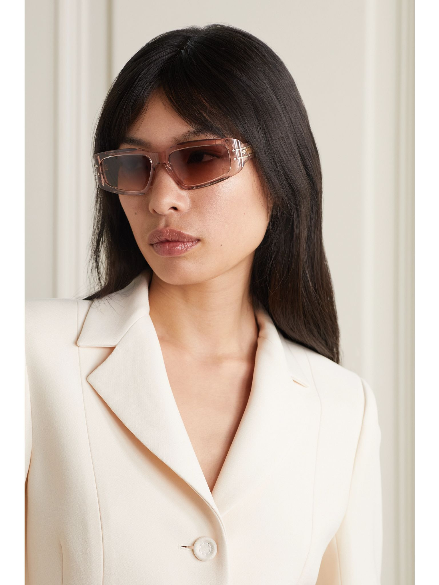 DiorSignature S9U rectangular-frame acetate and gold-tone sunglasses Baby pink - 2